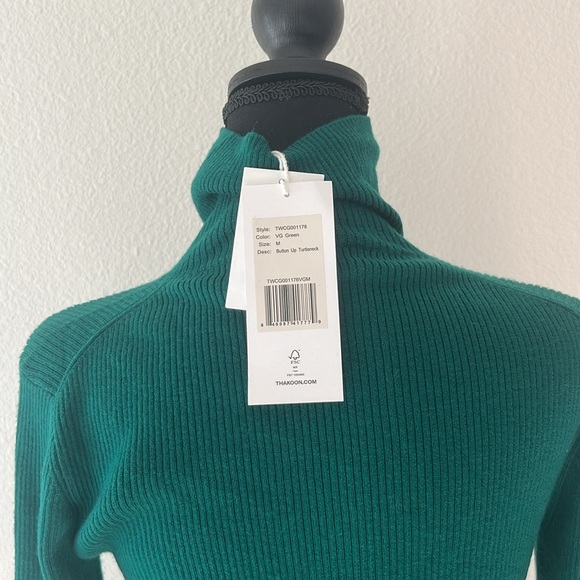 Thakoon Green Button Up Turtleneck Wool Sweater Size Medium - Picture 4 of 5